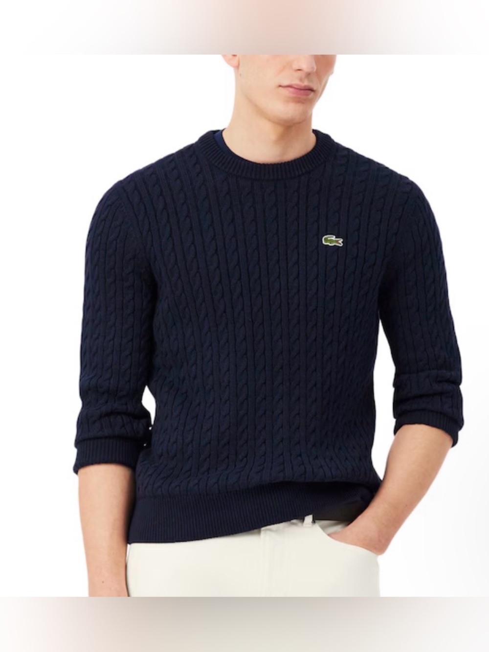 $140 Lacoste Classic Cable Knit Navy Cotton Sweater Men’s Size: XL - Picture 2 of 7